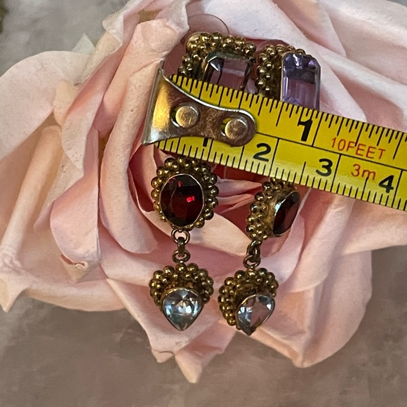 Vintage amethyst, garnet and blue topaz earrings set in gold plated SS. - Picture 5 of 7